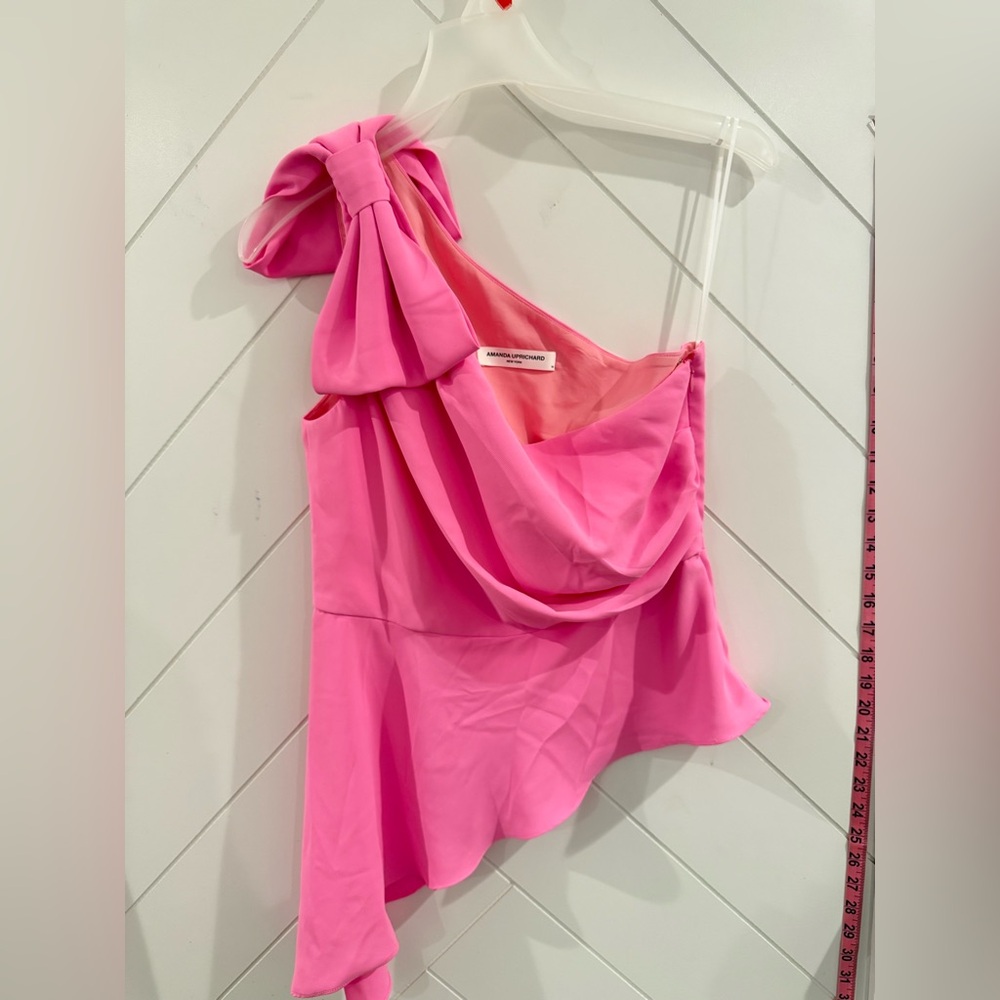Amanda Uprichard Pink Bow One-Shoulder Top Size medium - Picture 2 of 5